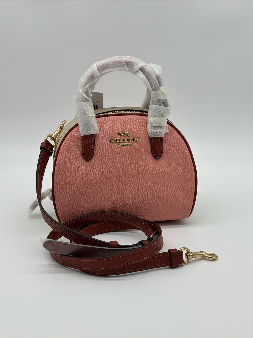 Coach Pink Crossbody Dome Satchel with Brown Trim